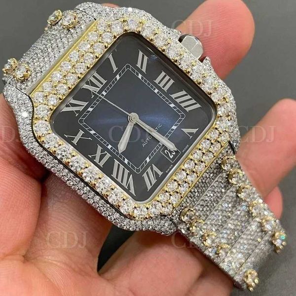 

2023hip hop watch yellow gold plated blue round natural diamond, Slivery;brown