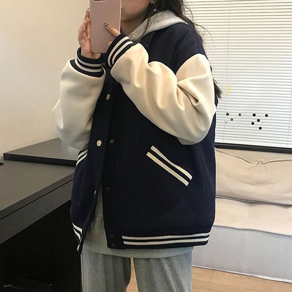 

women's jackets autumn women baseball jacket harajuku casual loose pocket printed korean oversize bomber sweatshirt uniform streetwear, Black;brown