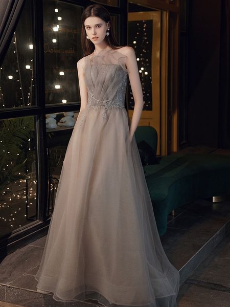 

strapless evening dresses ruched gray a line sequined applique pleated hepburn elegant long formal prom party host gowns, Black;red