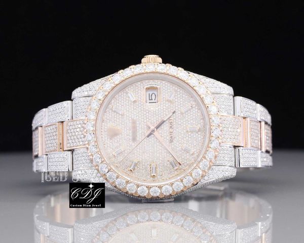 

luxury hip hop men's iced out bust down two tone custom watch wholale moissanite diamond handmade wrist watchc5wr, Slivery;brown