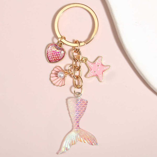 

key rings cute sea keychain starfish shell conch heart key ring mermaid tail key chains summer gifts for women men diy handmade jewelry r230, Slivery;golden