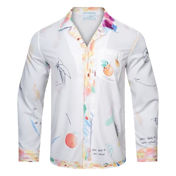 

casablanca long-sleeved shirt new printed men's high-quality designer silk shirt size  l xl 2xl 3xl, White;black