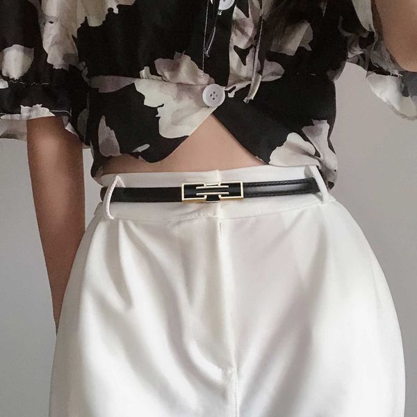 

belts new fashion leather thin belt for women personalized metal buckle waist strap female jeans dress trouser decorative waistband y2303, Black;brown