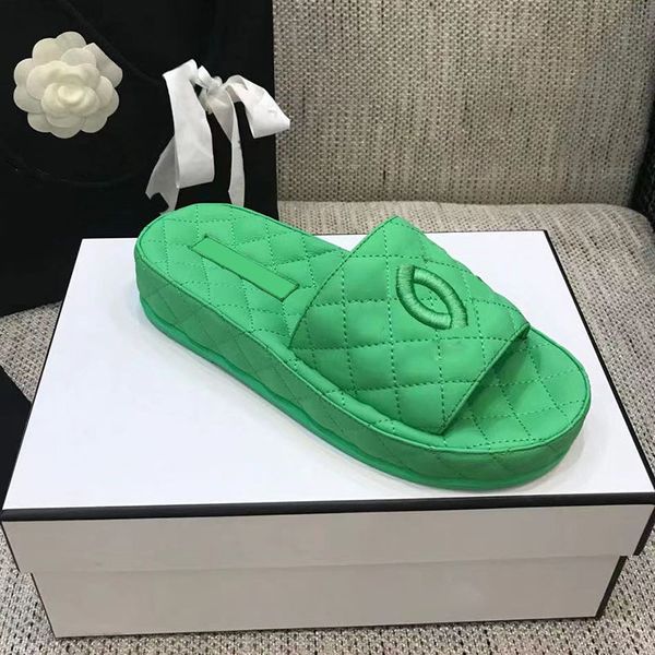 

womens platform heels slippers designer quilted texture sandals ladies round toe slies outdoor beach shoes fashion yellow green black slip o