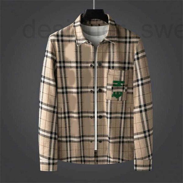 

men's jackets designer european station new high-end khaki coat men 2022 autumn fashion plaid lapel shirt jacket pece, Black;brown