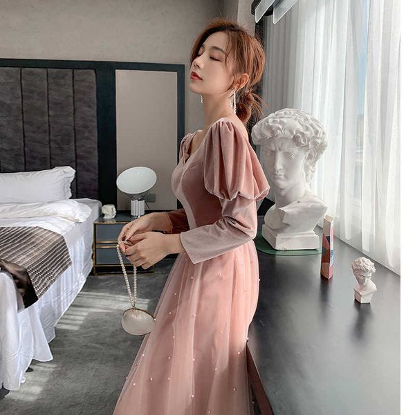 

women's clothing runway dresses creative veet bridmaid 2023 winter thickened pink sister group dresses women can wear long sleev at ord, Black;gray