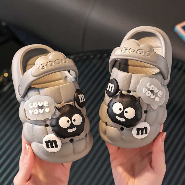 

slipper children summer slippers eav anti slip anti odor cartoon briquette pattern boys girls casual shoes comfortable soft sole sandals t23, Black;grey