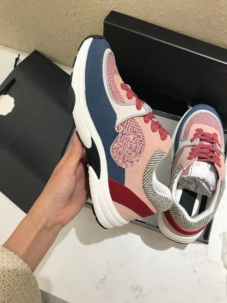 

designer sneakers calfskin tweed casual shoes reflective shoes vintage suede leather trainers all-match stylist sneaker patchwork leisure sh