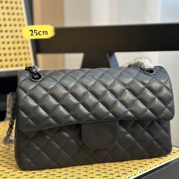 

dark black classic double flap women shoulder bag leather quilted lacquered metal crossbody designer bag versatile three sizes hardware clut