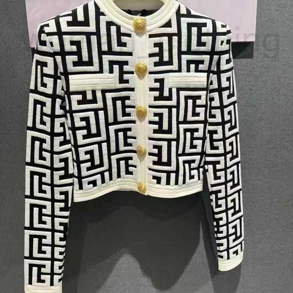 

designer 2022 paris autumn black white sweaters single-row metal button slim o-neck short long-sleeved knitted cardigan women luxury brands, White;black