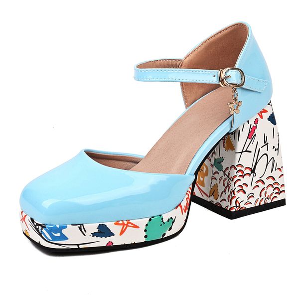 

sandals summer fashion comfortable block heel shoes for women printed mary jane high heels pumps big size 43 45 47 230303, Black