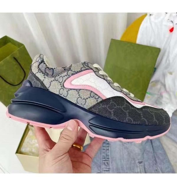 

men rhyton designer sneaker casual shoes women canvas leather g pattern rubber sole red green dress sneaker 35-46 15 pxj, Black