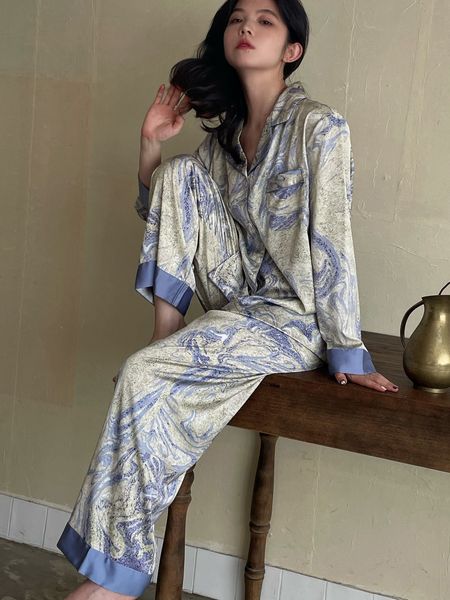 

women's sleepwear crlaydk women pajamas 2 pieces pj sets blue galaxy silk long sleeve button down sleepwear soft loungewear notch colla, Black;red