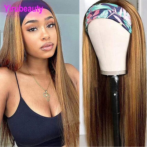

ruyibeauty highlight p4/27 capless wig silky straight brazilian 100% human hair headband wigs piano color 10-28inch, Black;brown
