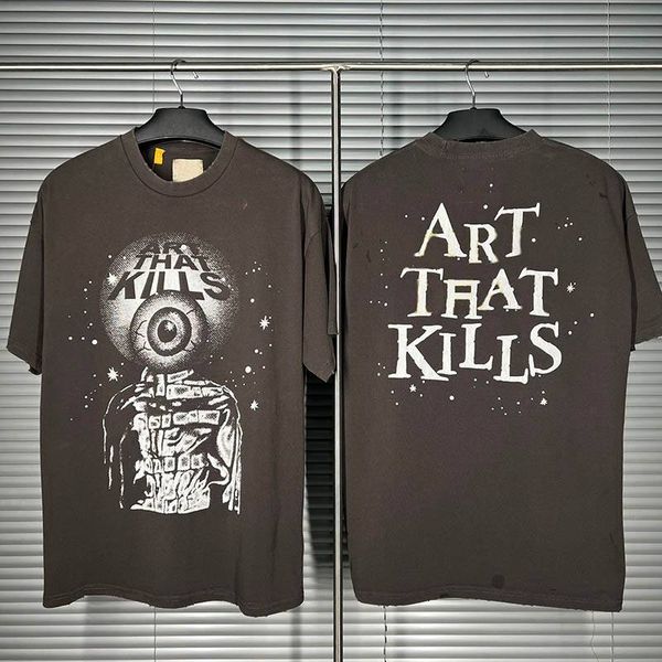 

23ss men's t-shirts eyeball tee letter printed vintage washed loose short sleeve high street tee, White;black