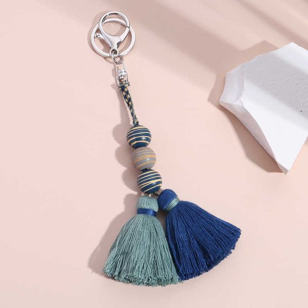 

key rings multicolor handmade wood beads tassel keychain bohemian key ring boho handbag accessories key holder jewelry gifts r230301, Slivery;golden
