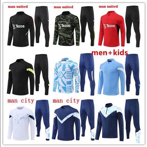 

2022 2023 man city football tracksuit 21/22/23 men kids long sleeve blue soccer training suitman sportswear boys girls survatment foot, White;black