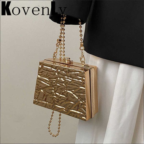 

women's bag fashion gold box bag handbag for women fashion party evening shoulder messenger bag metal chain lady clutch purse 230303