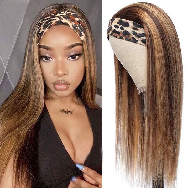 

malaysian human hair headband capless wigs p4 27 silky straight 10-28inch piano color 150% 180% 210% density, Black;brown