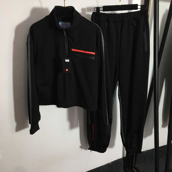 

23ss designer brand women designer sports set long sleeves zipper coat casual trousers suit women elastic-waist sweatpants sets womens cloth, Gray