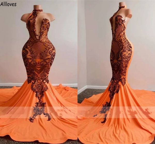 

arabic aso ebi orange mermaid prom dresses for women one shoulder gorgeous sequined lace appliqued evening party gowns slim and flare second, Black