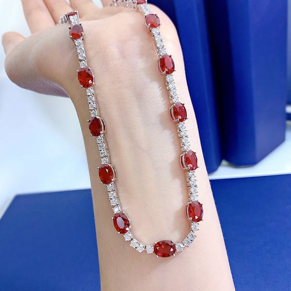 

vintage ruby diamond necklace 100% real 925 sterling silver party wedding chocker necklace for women bridal pendant jewelry gift