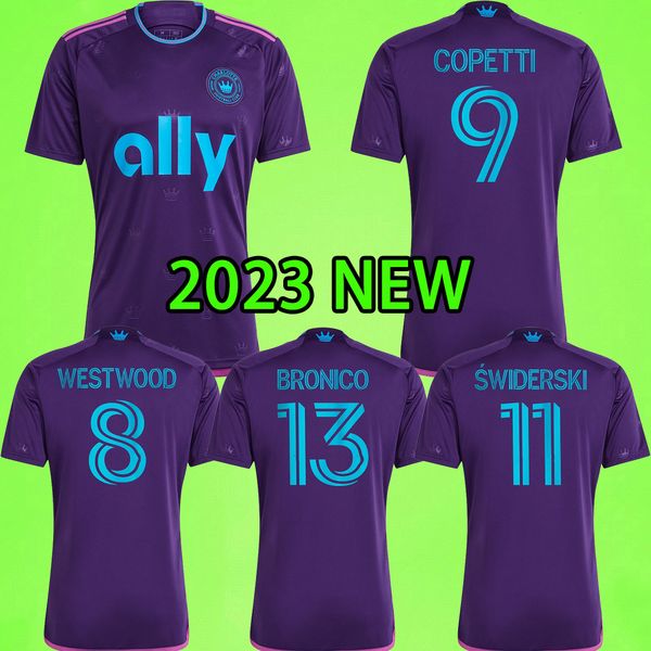 

2023 2024 charlotte soccer jerseys mens 23 24 football shirts short sleeve westwood copetti brandt swiderski home away purple, Black;yellow