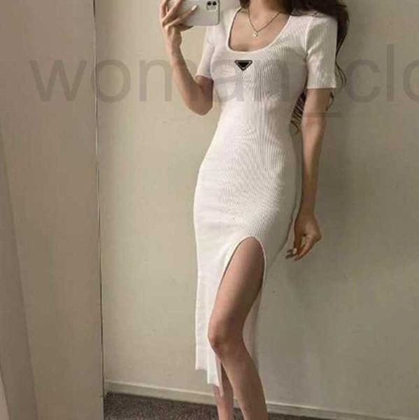 

designer woman clothing casual dresses short sleeve summer womens dress slit skirt outwear slim style with budge designer lady csc8