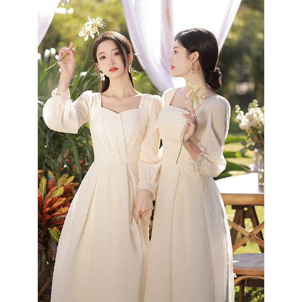 

women's clothing runway dresses 2023 champagne chine long-sleeved summer sister bridmaid group dresses female spring and, Black;gray