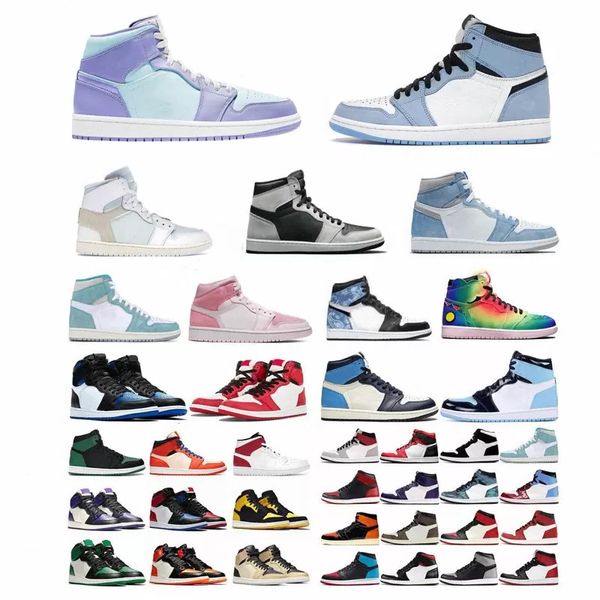 

2023mens women jumpman 1 mid shoe casual shoes 1s purple aqua obsidian silver toe high hyper royal university blue unc sneakers trainers 36-, Black