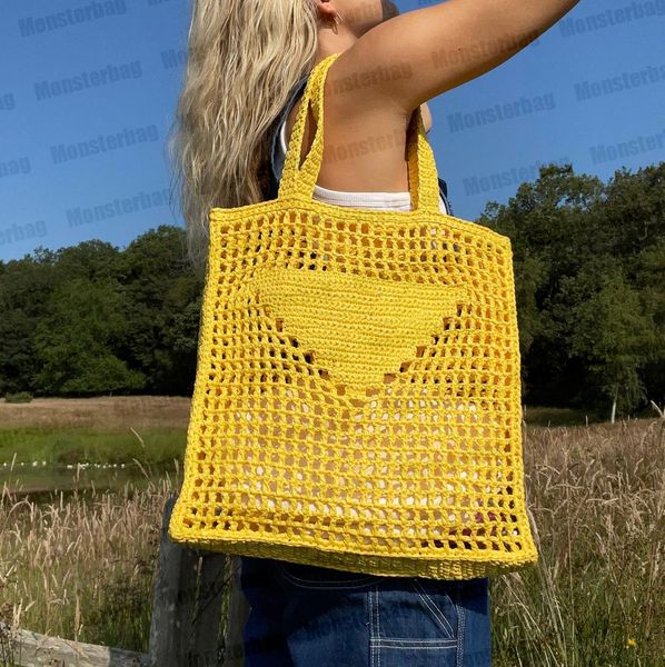 

raffia tote bag straw beach bags totes with embroidered lettering logo designer shoulder bag knitting casual men women summer vacation handb