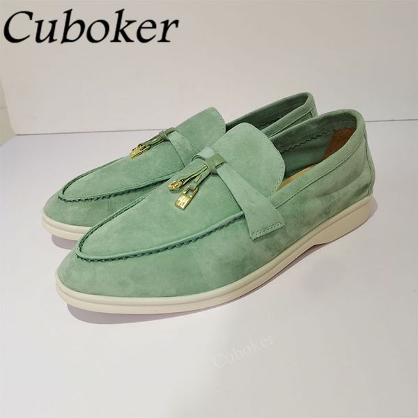 

dress shoes brand women casual flat kidsuede slip on loafers metal lock decor mules spring summer walking woman 230303, Black