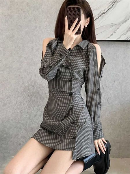 

casual dresses 2023 women spring summer off shoulder striped mini dress z0216, Black;gray