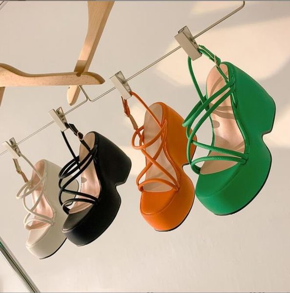 

new round head thin band open-toe waterproof platform thick sole sandals, Black