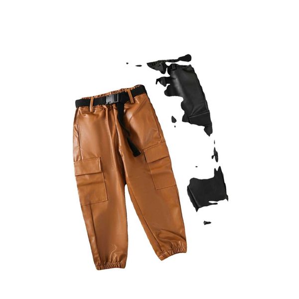 

new girls' autumn and winter fashion korean pu leather trousers chil1en's fashionable foreign style large pocket casual pants, Blue