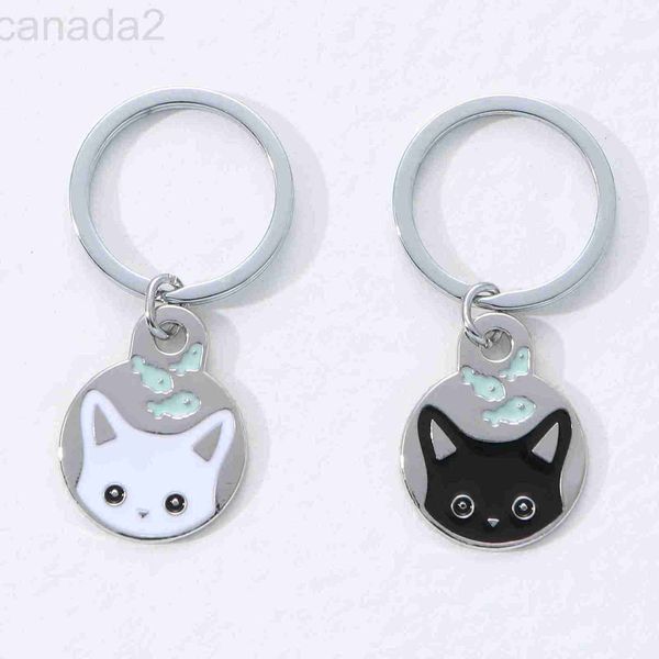 

keychains & lanyards designer art cat cartoon decoration round pet key pendant car accessories h24c, Silver