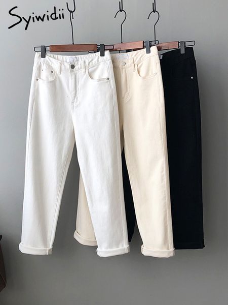 

women's jeans syiwidii white high waisted jeans for women black mom jeans denim pants cotton vintage streetwear spring summer fashion 2, Blue