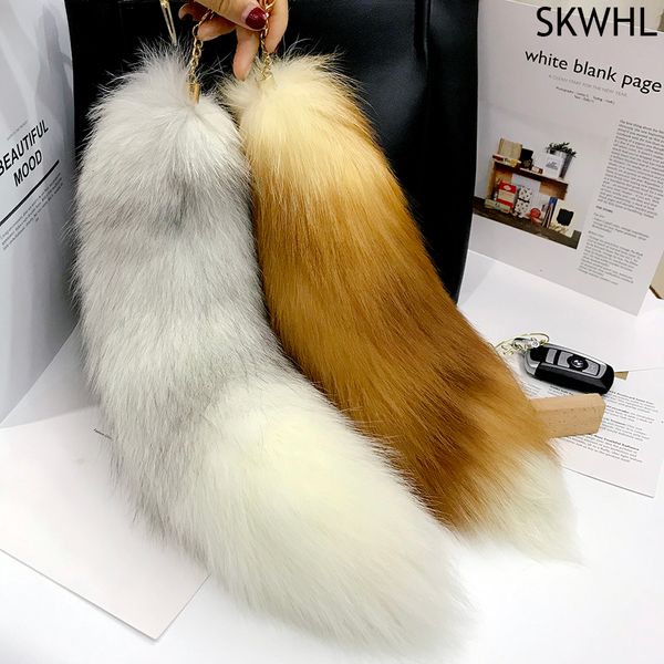 

key rings tail pendants keychain 40cm fur pom key chain charm bag car key ring gift jewelry 230302, Slivery;golden
