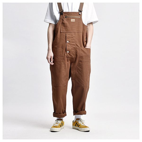 

men's pants multipocket overalls japanese cargo pant fashion brand jumpsuit suspenders male trousers 230303, Black