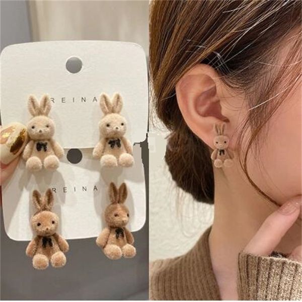 

autumn and winter new plush bunny charm fashion cute flocked rabbit earrings jewelry ab1099, Golden