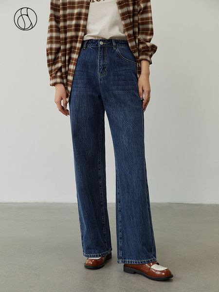 

women's jeans dushu winter women high waist cotton elastic jeans loose thicken long jean dark denim blue straight mopping trousers bott