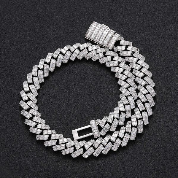 

18mm diamond cuban chain double-row zircon hip-hop necklace personality trendy men's jewelry, Silver