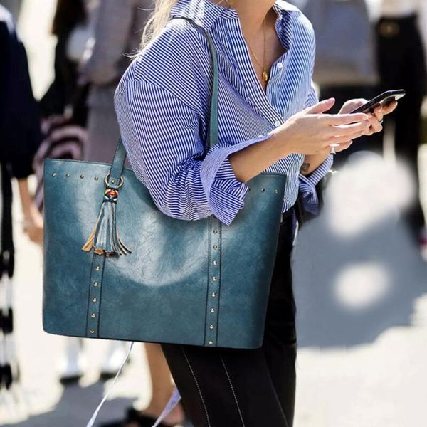 

fashion tote bag outdoor women's bag solid pu large capacity handbag