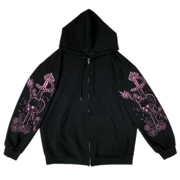 

y2k hip hop brand designer hoodie jacket mens american sweatshirt streetwear hooded shirts men women oversize cardigan coat, Black;brown