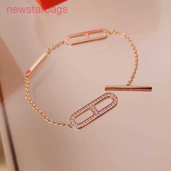 

designer herms bracelet online shop net red t-shaped pig nose tassel full diamond plated 18k rose gold chain female, Golden;silver