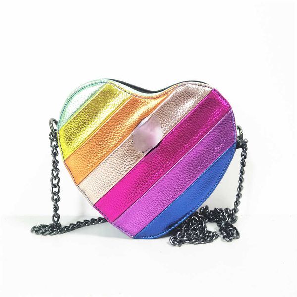 

new arrival heart shape rainbow women shoulder cross body bag colorful pu handbags handbag wallets for gift