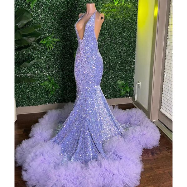 

sparkly purple mermaid prom dress sequined ruffles backless party evening dress vestidos de fiesta elegantes para mujer 2023, Black