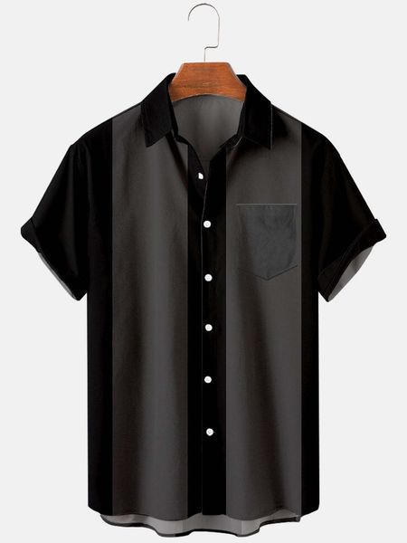 

men's polos casual retro bowling short sleeve pocket shirt classic two tone camp men and women 230303, White;black