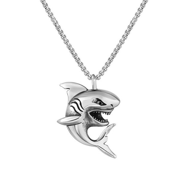 

10pcs stylish shark men necklaces,rock punk animal pendant collar jewelry with stainless steel chain, Silver