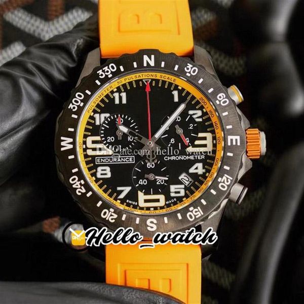 

endurance pro 44 miyota quartz chronograph men's watch xx82310a41b1s1 pvd steel all black big number markers yellow rubber st275o, Slivery;brown
